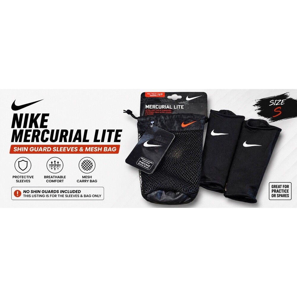 Nike Mercurial Lite Soccer Shin Guard Sleeves, Black and Net Bag Sz S/P